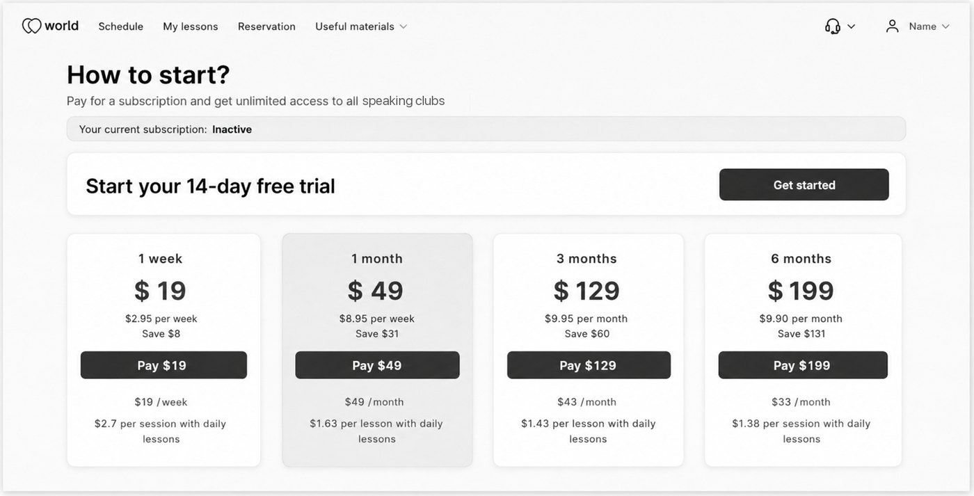 WellTell.me subscription plans: weekly, monthly, three-month and six-month tiers with a 14-day free trial