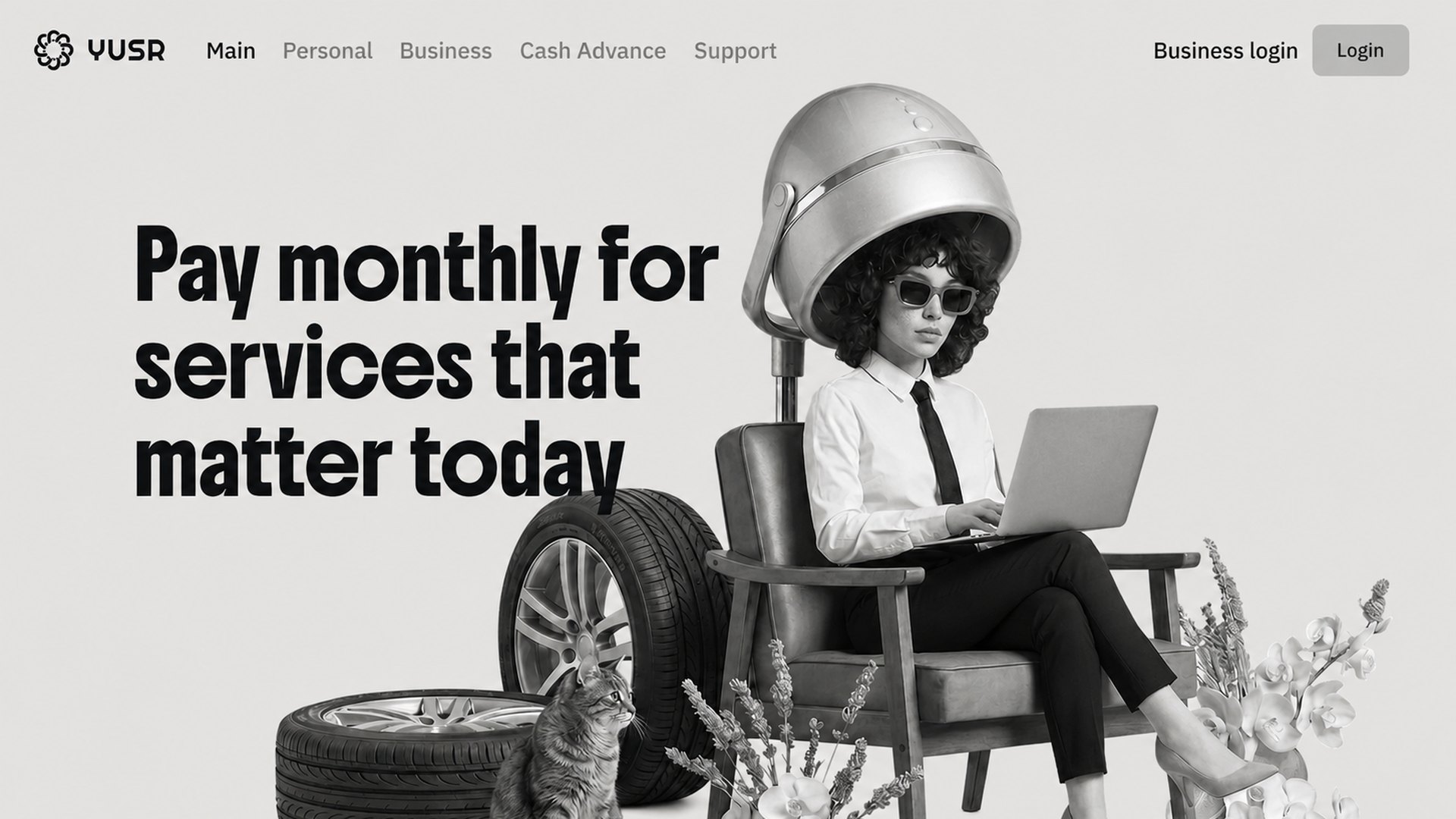 Yusr landing page: pay monthly for services that matter today