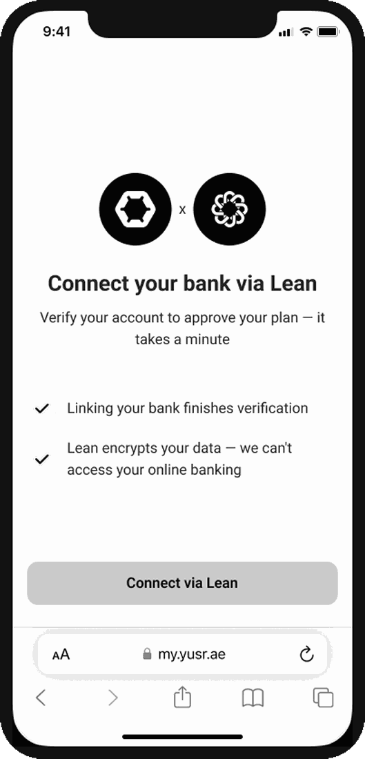 Screen offering to connect a bank account through Lean