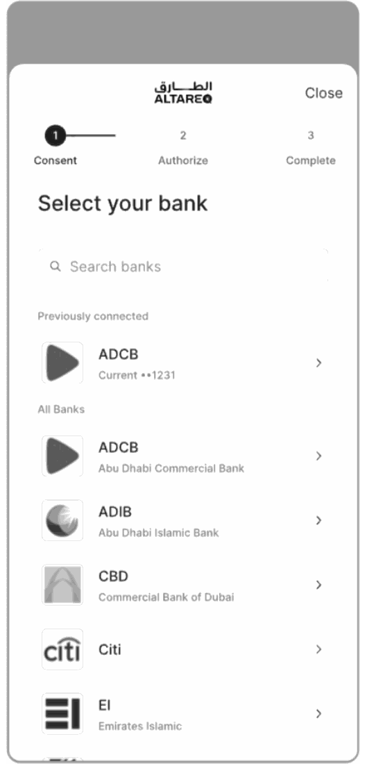 Lean widget: choosing a bank from the list